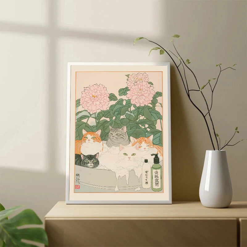 Tableaux Chats Cosy – Illustrations Murales Douces & Apaisantes (Style Japonais)