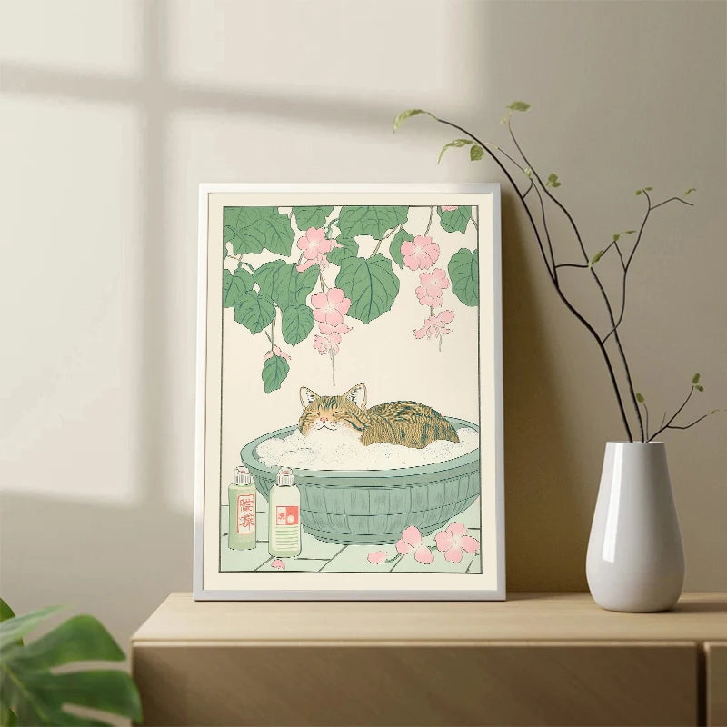 Tableaux Chats Cosy – Illustrations Murales Douces & Apaisantes (Style Japonais)